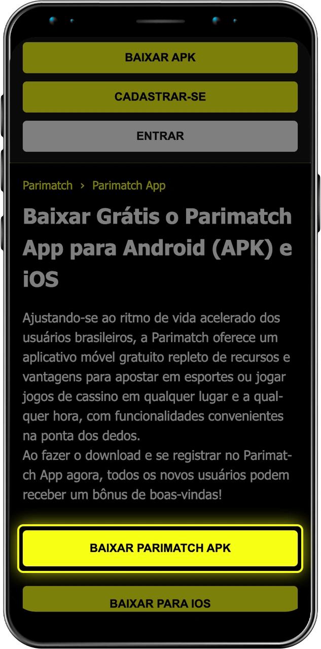 Comece a baixar o arquivo apk para Android em nosso site.