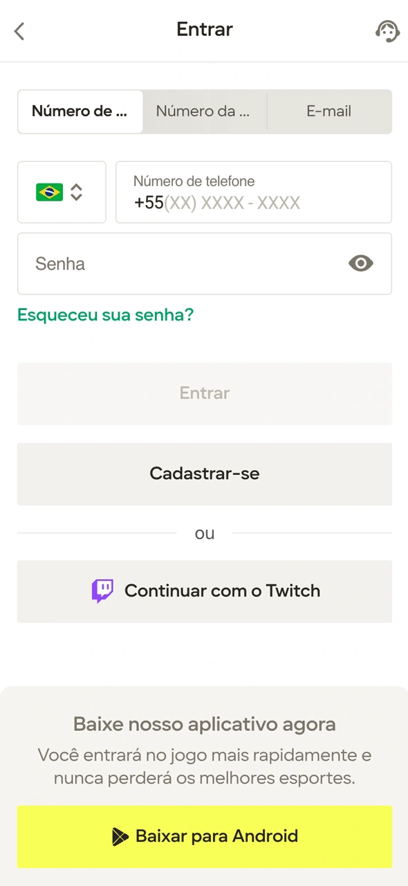 Captura de tela da página de login do aplicativo local.