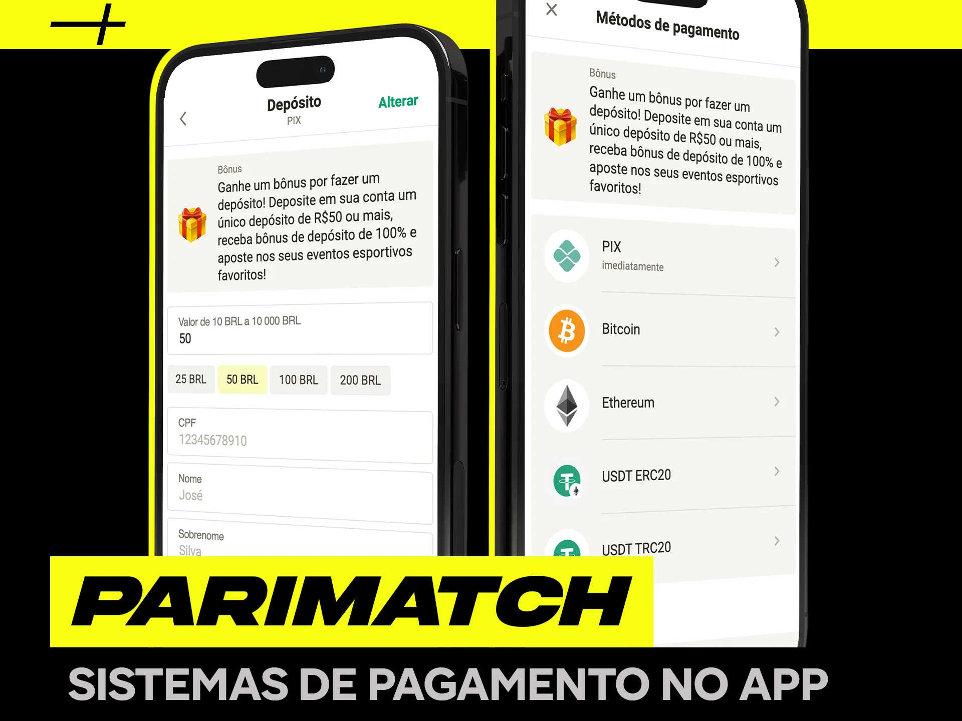 Formas de pagamento no aplicativo Parimatch.
