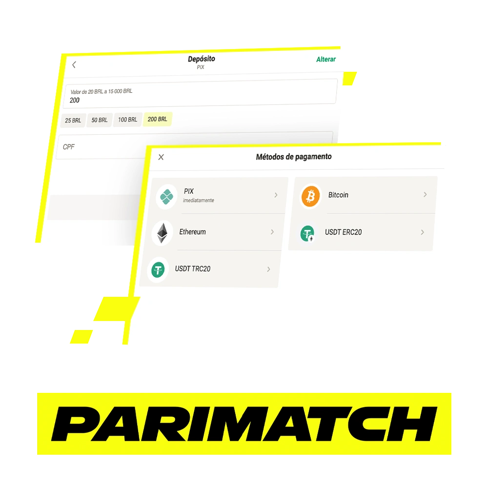 Depósito e retirada de fundos na Parimatch para o Brasil.