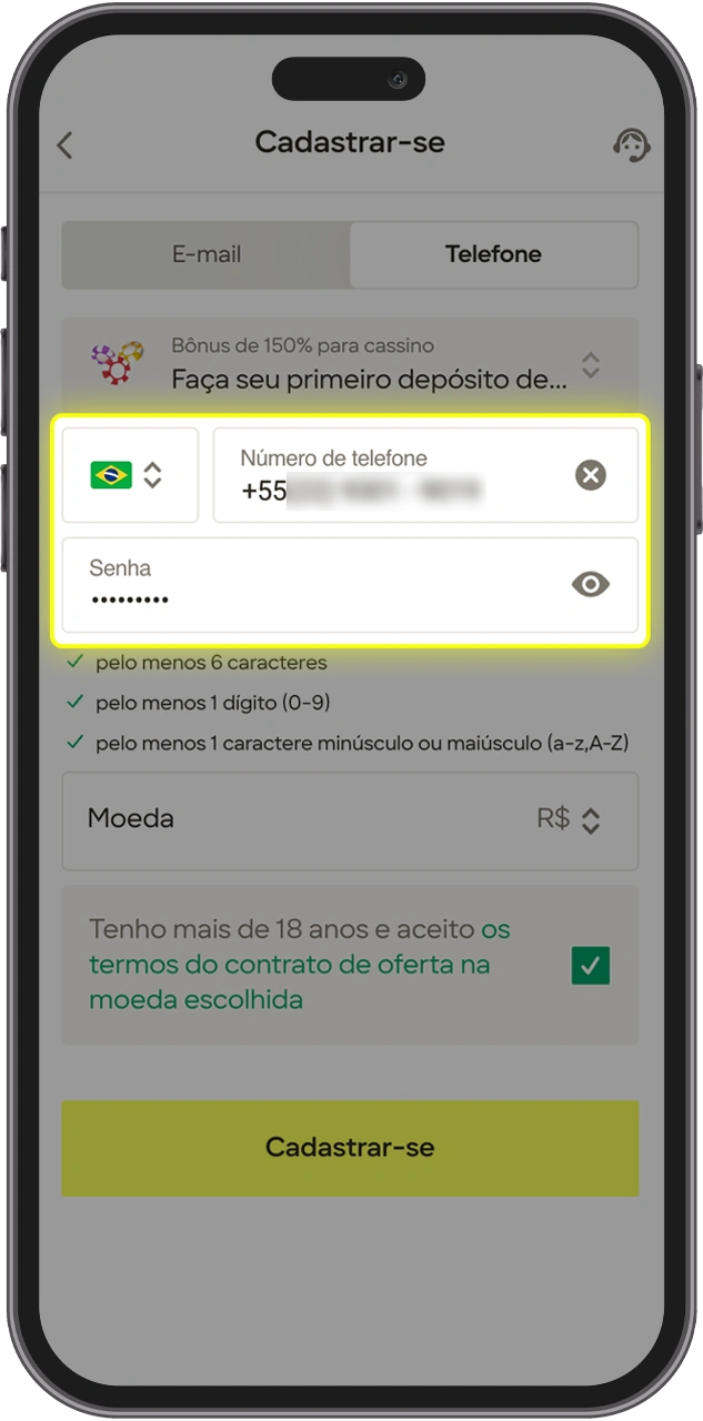 Preencha todos os campos de registro.