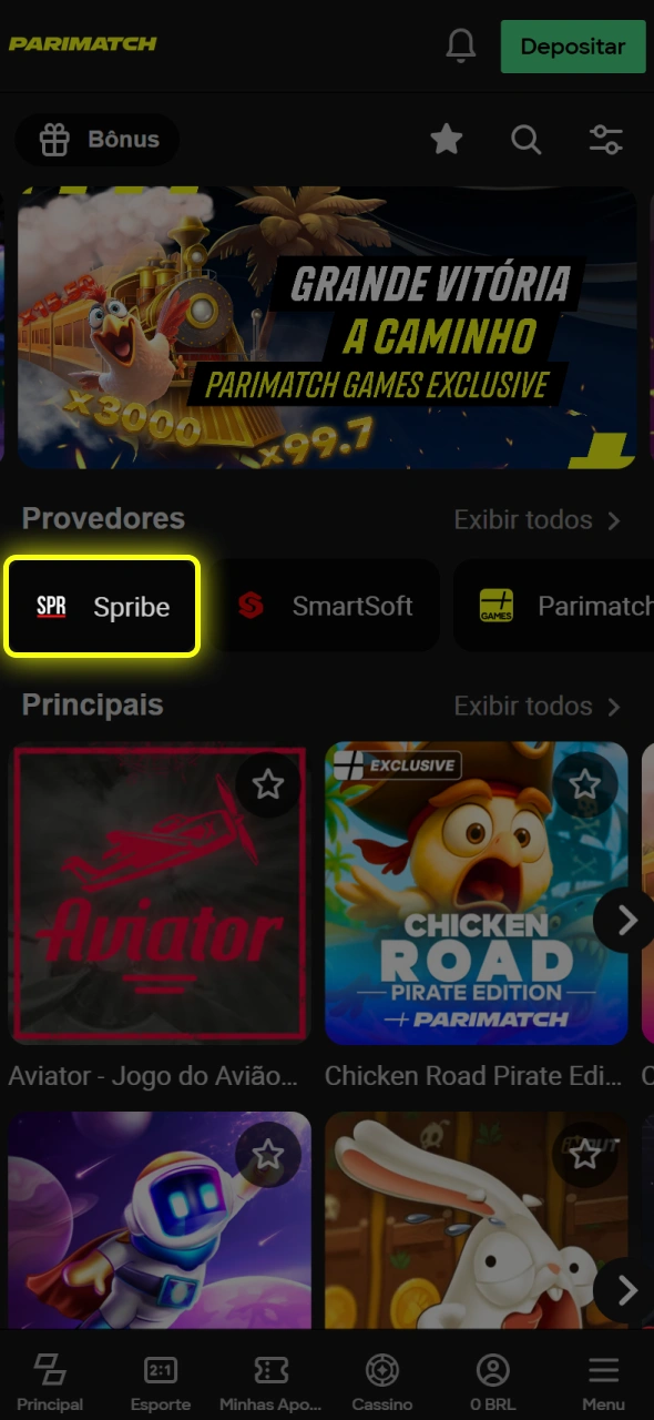 Abra o menu na página principal do Parimatch.