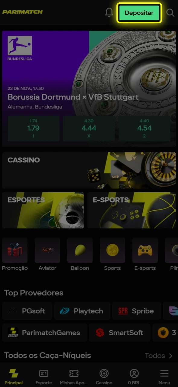 Acesse a aba Depósito e adicione fundos à sua conta.