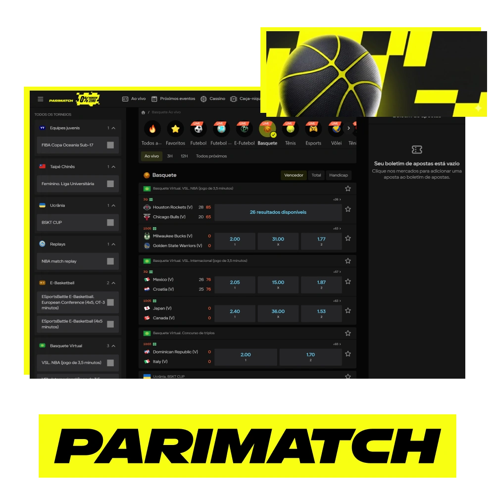 Faça suas apostas em torneios de basquete na Parimatch.