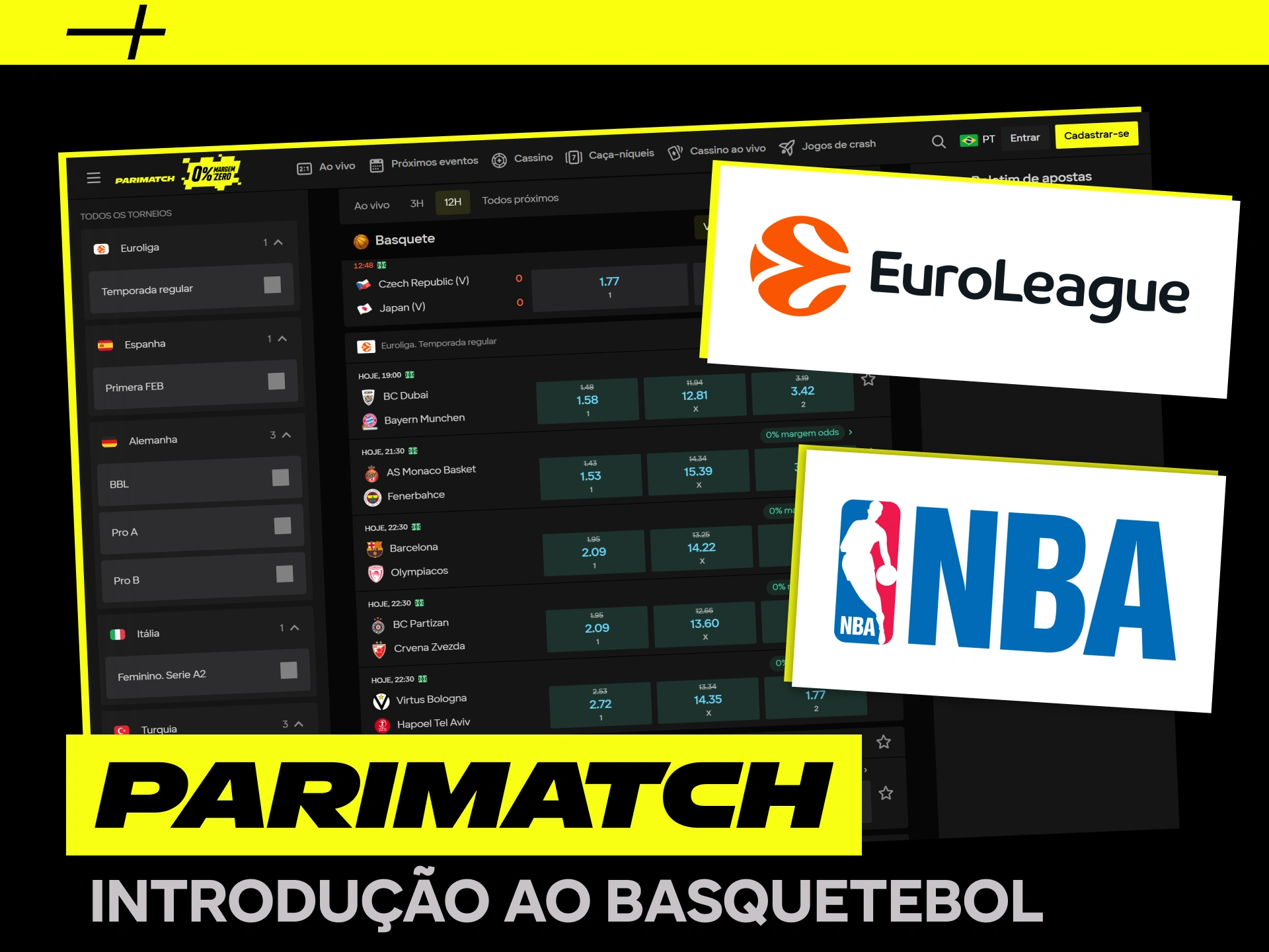 Escolha o jogo, os mercados e as odds para apostas em basquete na Parimatch.