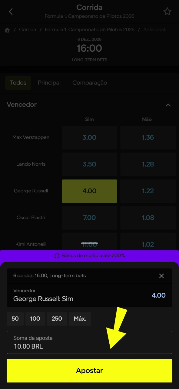 Confirme sua aposta na Fórmula 1 na Parimatch.