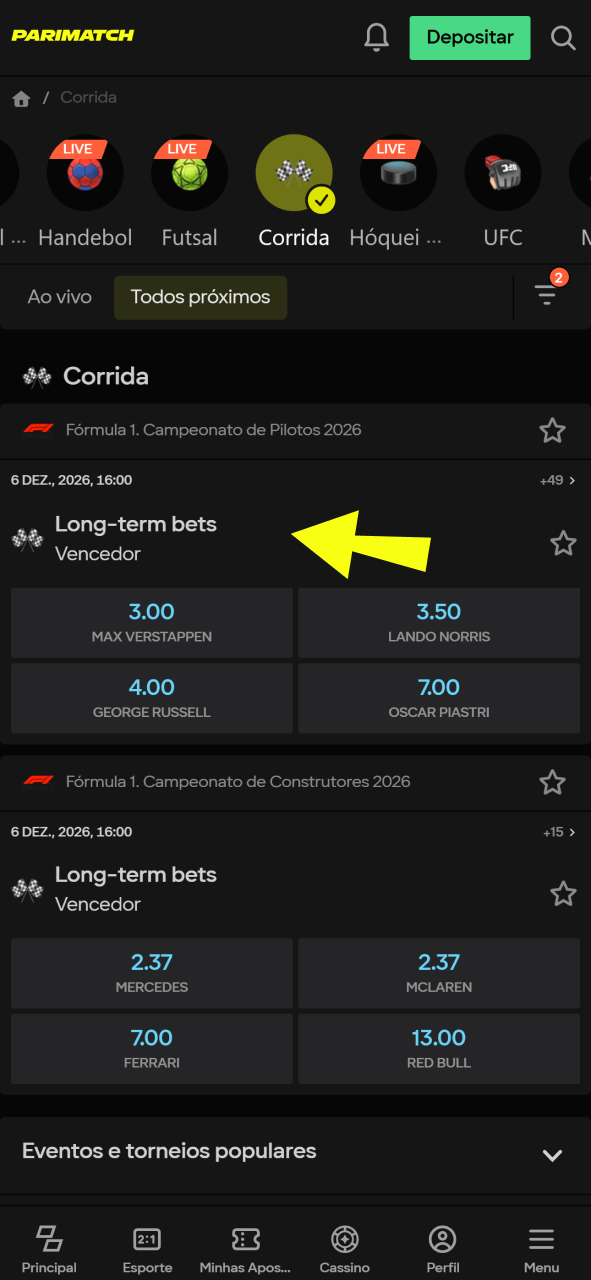 Escolha apostar em pilotos ou equipes de Fórmula 1 na Parimatch.