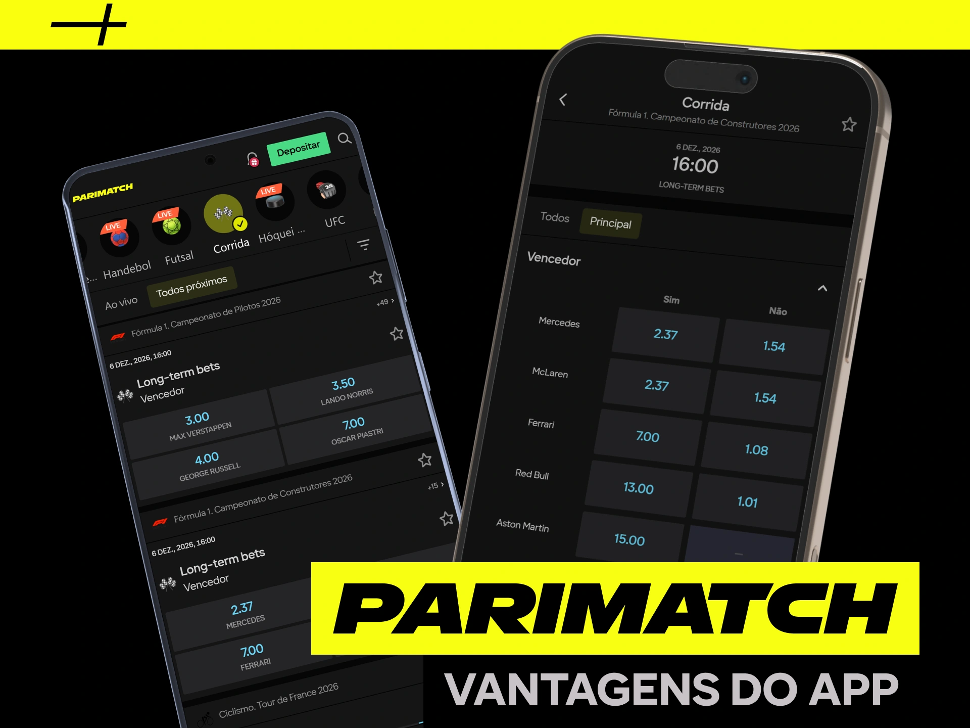 Aposte em corridas de Fórmula 1 no aplicativo Parimatch para acesso mais rápido e facilidade na hora de fazer suas apostas.