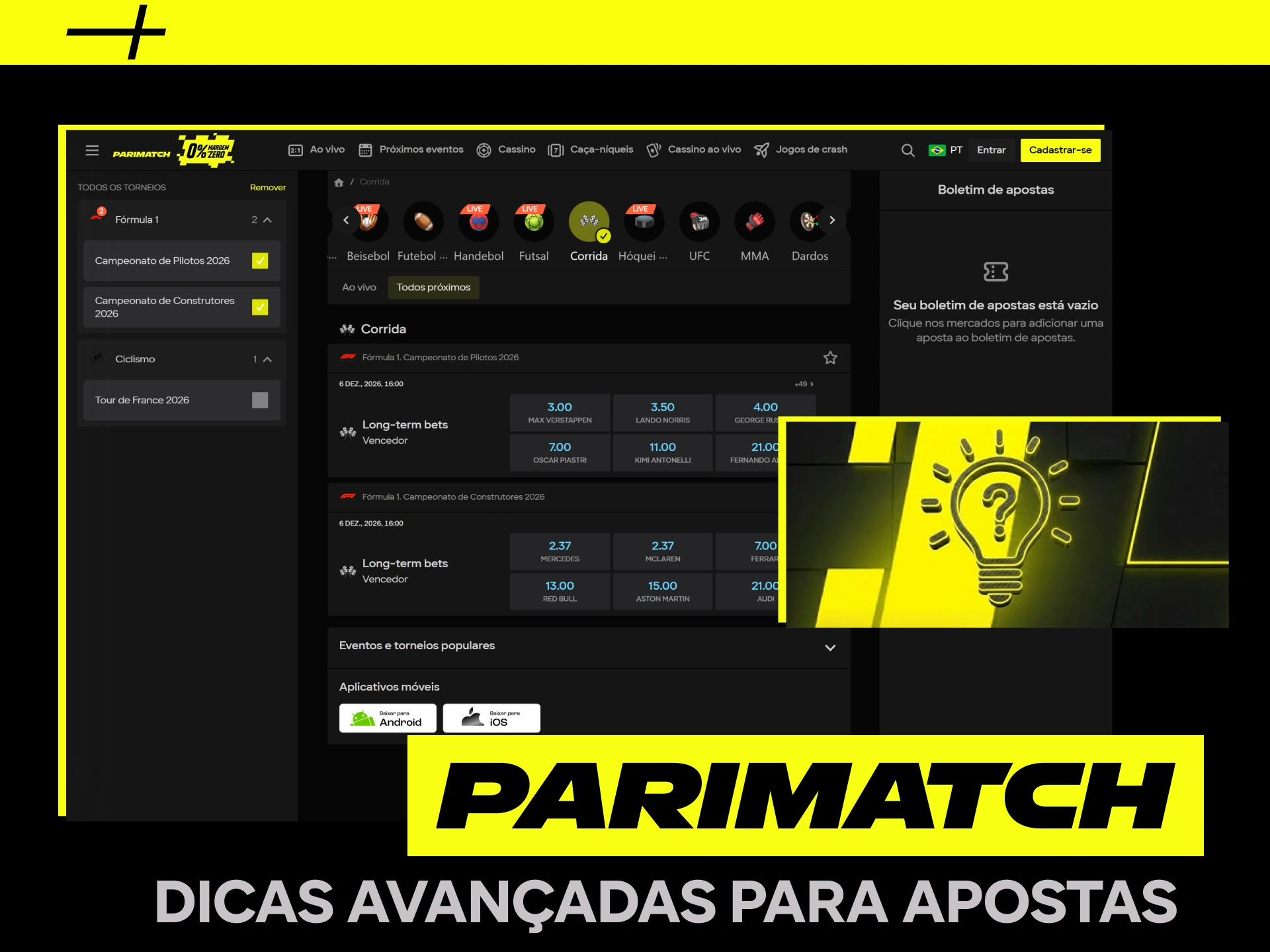 Siga estas dicas para apostas bem-sucedidas na Fórmula 1 na Parimatch.