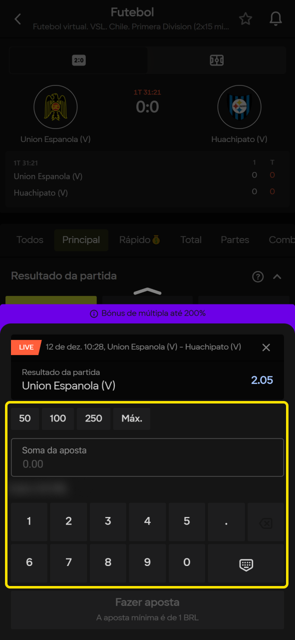 Insira o valor da sua aposta de futebol na Parimatch.
