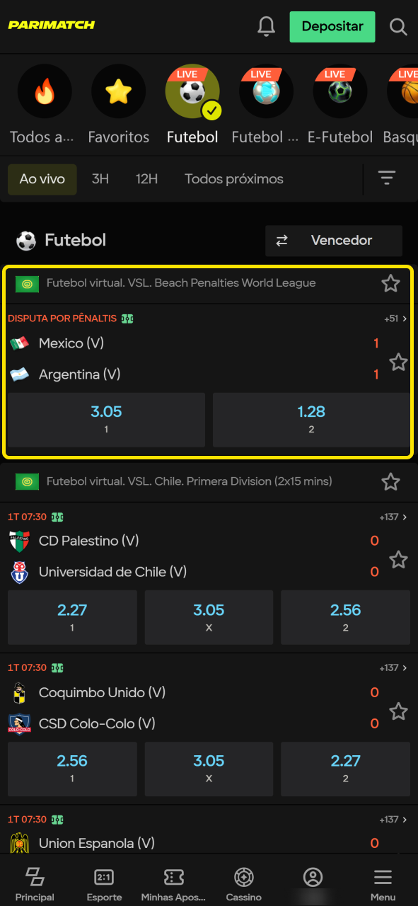 Escolha uma competição de futebol entre as opções disponíveis na Parimatch.