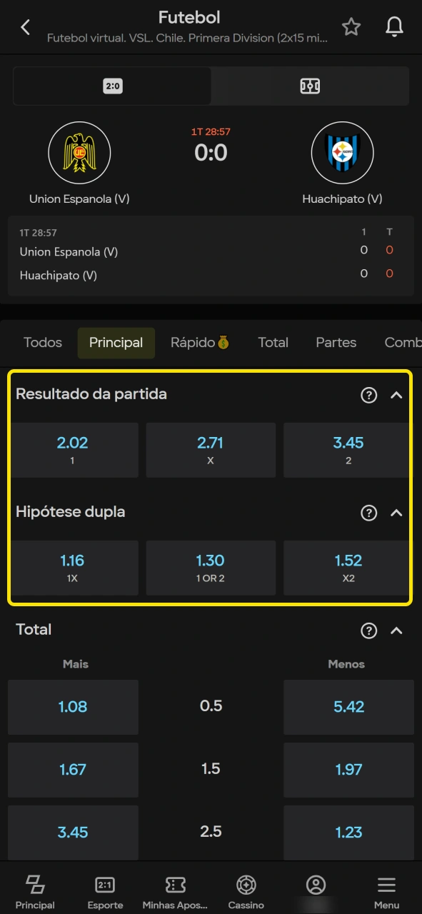 Clique no coeficiente para fazer sua aposta de futebol na Parimatch.