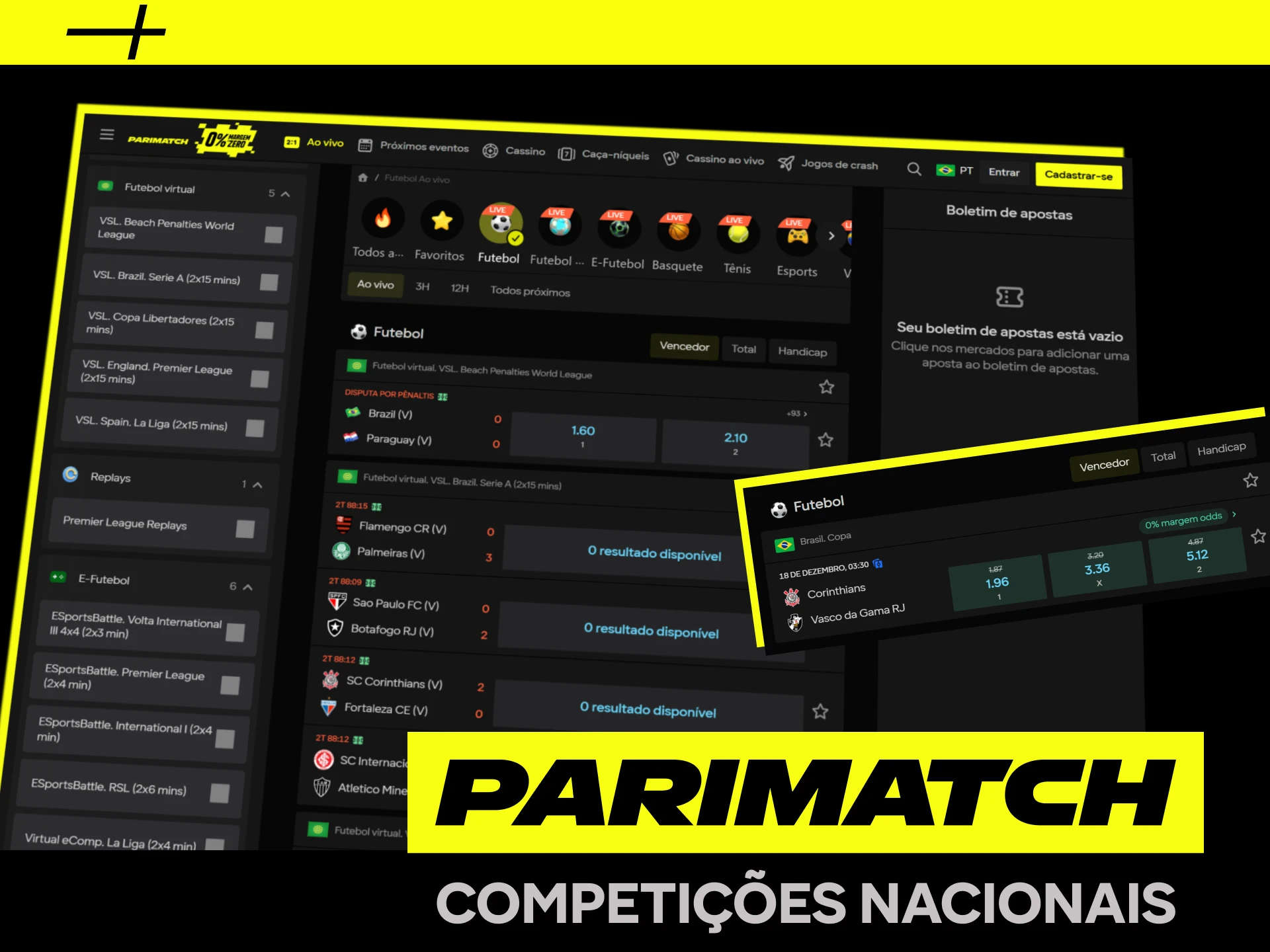 Competições brasileiras com odds atualizadas no site oficial da Parimatch.